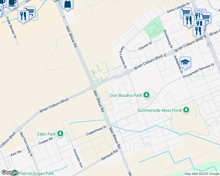 map of restaurants, bars, coffee shops, grocery stores, and more near 224 Aquarium Avenue in Ottawa