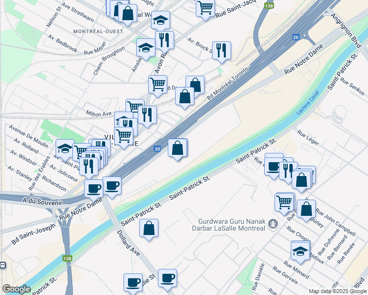 map of restaurants, bars, coffee shops, grocery stores, and more near in Montreal