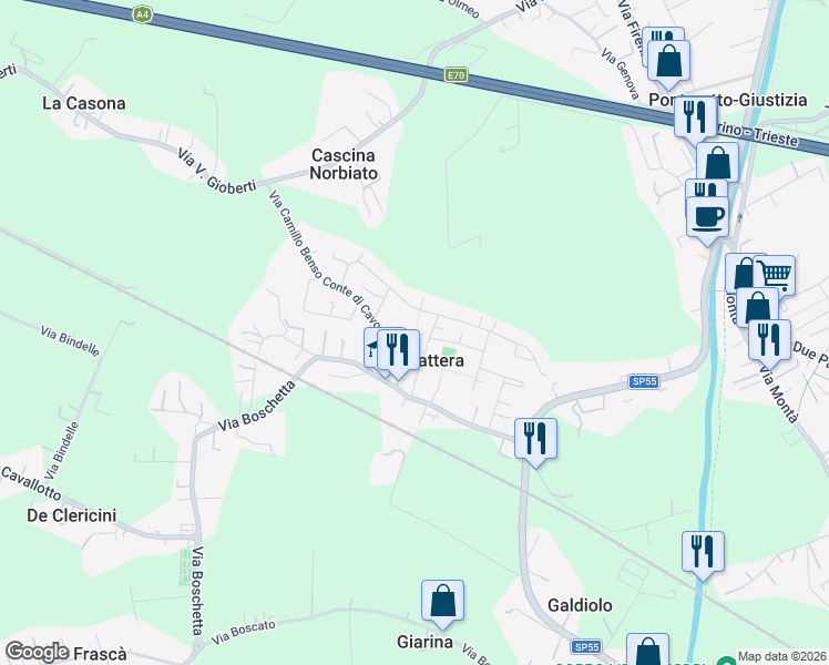 map of restaurants, bars, coffee shops, grocery stores, and more near 5 Via Giorgio Perlasca in Villaguattera