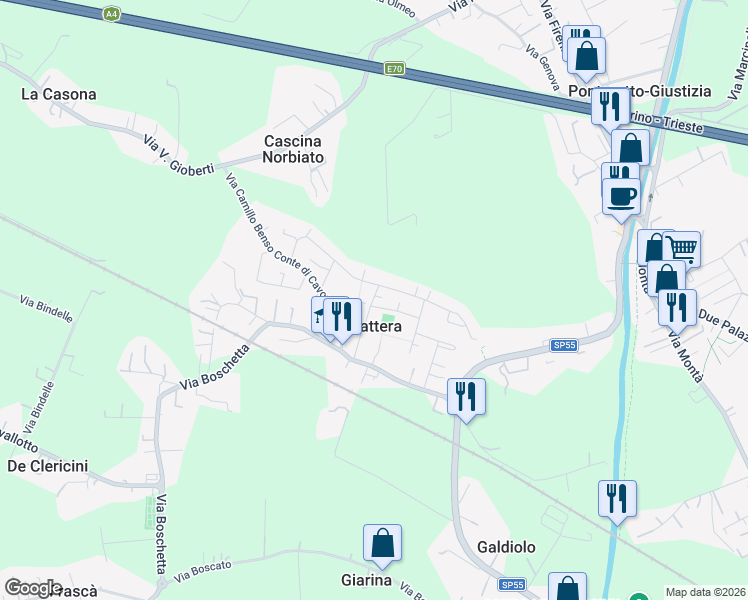 map of restaurants, bars, coffee shops, grocery stores, and more near 5 Via Giorgio Perlasca in Villaguattera