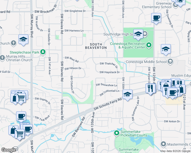 map of restaurants, bars, coffee shops, grocery stores, and more near 13455 Southwest Angora Lane in Beaverton