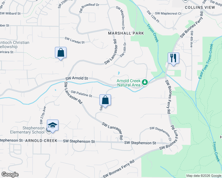 map of restaurants, bars, coffee shops, grocery stores, and more near 11005 Southwest 16th Drive in Portland