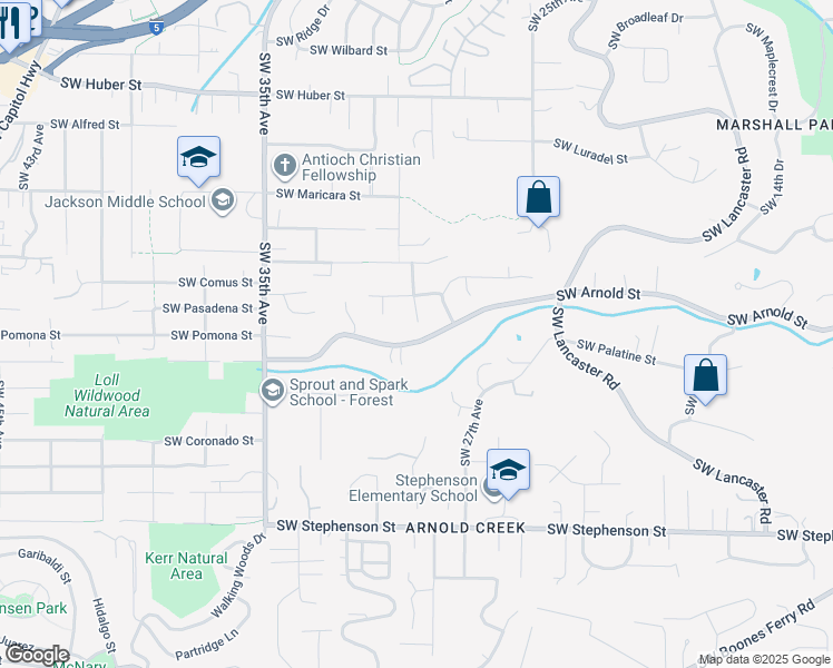 map of restaurants, bars, coffee shops, grocery stores, and more near 11023 Southwest 29th Court in Portland