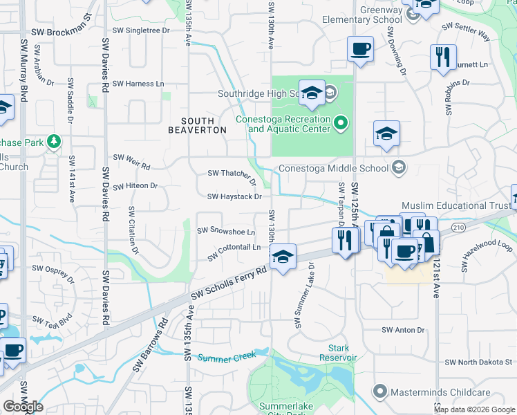 map of restaurants, bars, coffee shops, grocery stores, and more near 13025 Southwest Combine Street in Beaverton