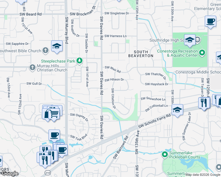 map of restaurants, bars, coffee shops, grocery stores, and more near 10305 Southwest Citation Drive in Beaverton