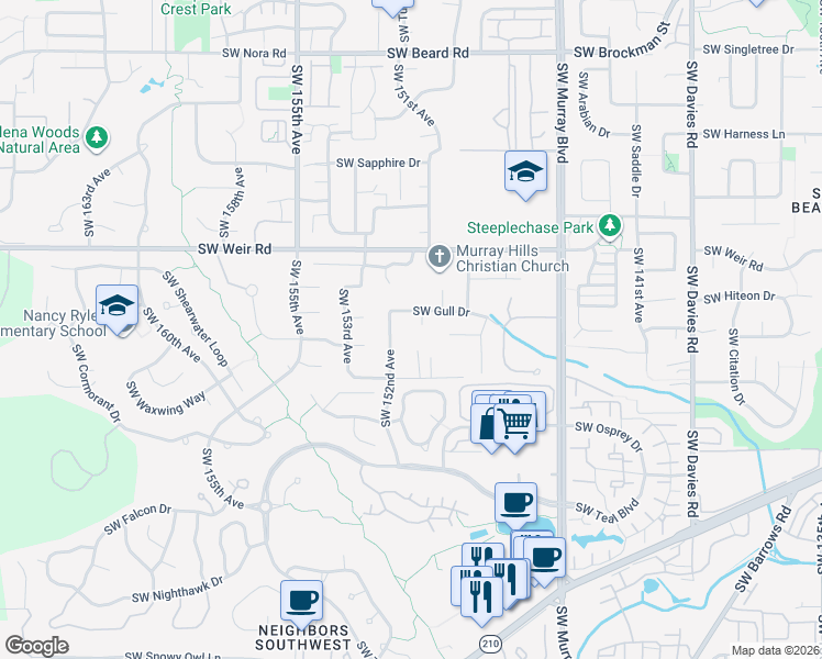 map of restaurants, bars, coffee shops, grocery stores, and more near 10275 Southwest Gull Place in Beaverton