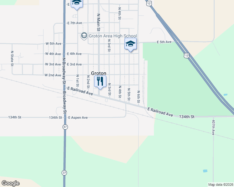map of restaurants, bars, coffee shops, grocery stores, and more near 15 North 4th Street in Groton