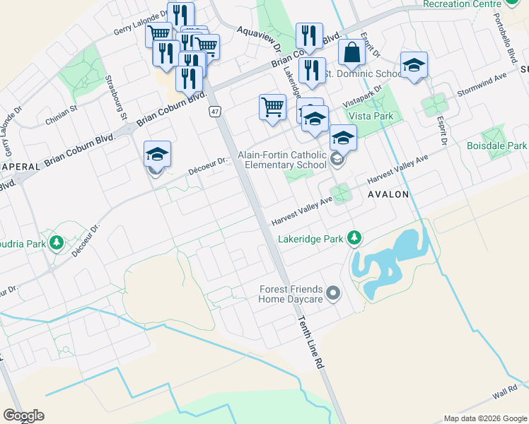 map of restaurants, bars, coffee shops, grocery stores, and more near 243 Montmorency Way in Ottawa