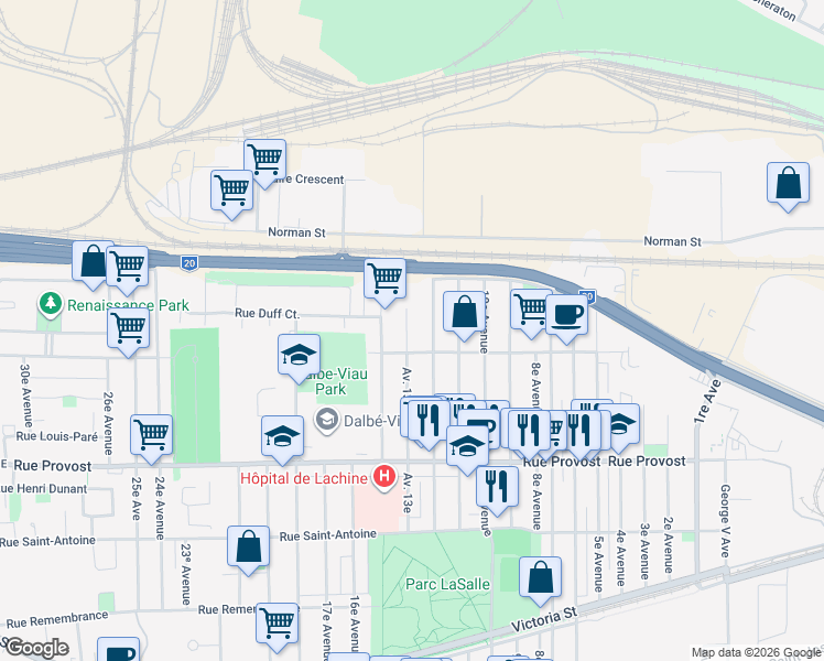 map of restaurants, bars, coffee shops, grocery stores, and more near 840 13e Avenue in Montréal