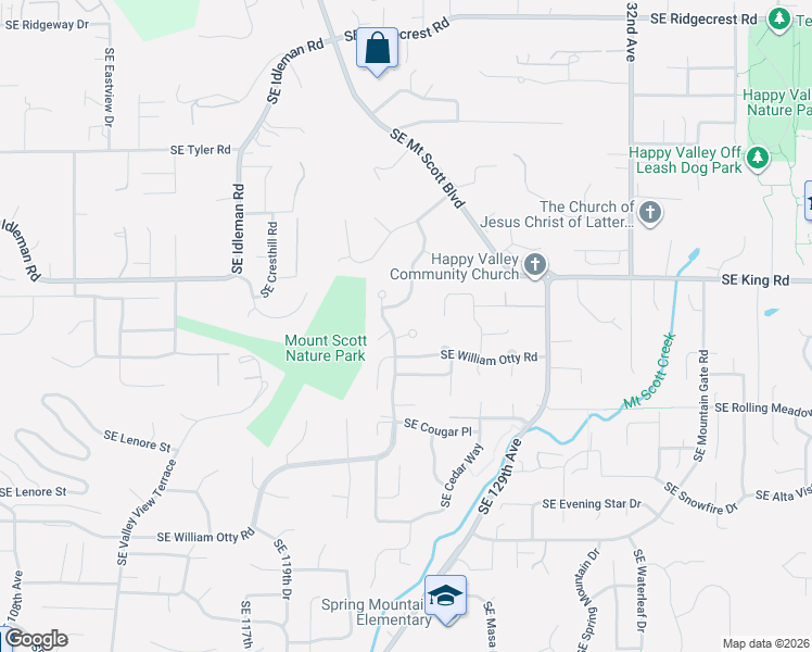map of restaurants, bars, coffee shops, grocery stores, and more near 12363 Southeast Spencer Court in Happy Valley