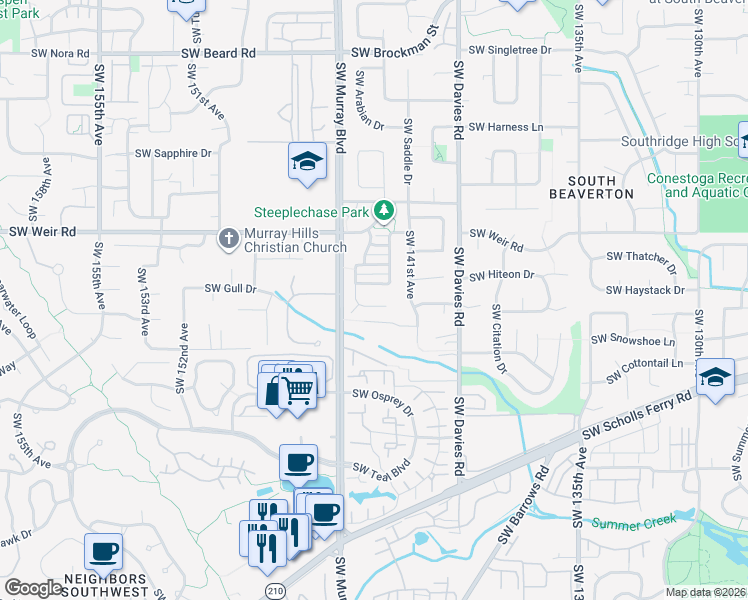 map of restaurants, bars, coffee shops, grocery stores, and more near 14365 Southwest Spaniel Court in Beaverton