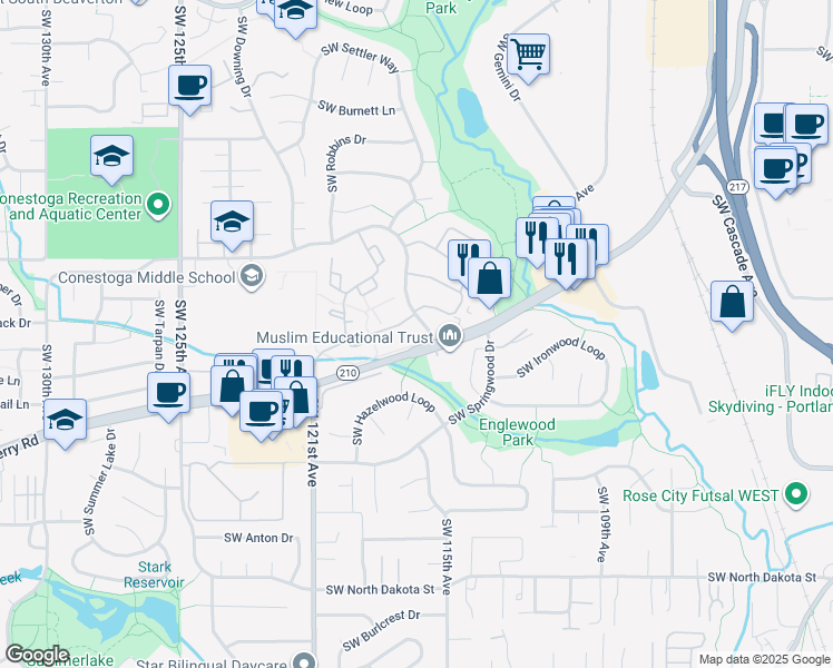 map of restaurants, bars, coffee shops, grocery stores, and more near 11640 Southwest Boones Bend Drive in Beaverton