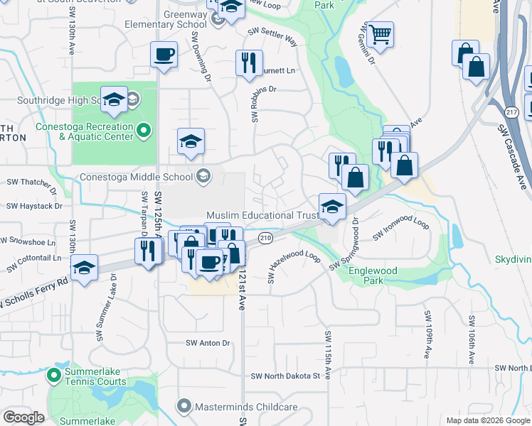 map of restaurants, bars, coffee shops, grocery stores, and more near 11765 Southwest Boones Bend Drive in Beaverton