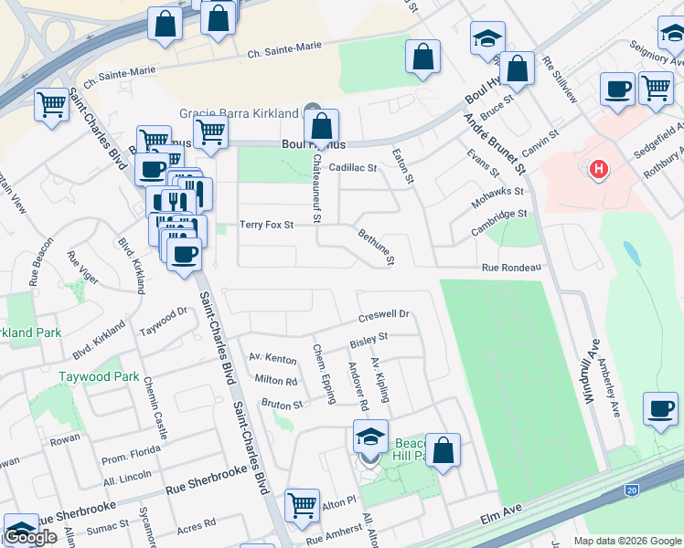 map of restaurants, bars, coffee shops, grocery stores, and more near 10 Rue Gervais in Kirkland