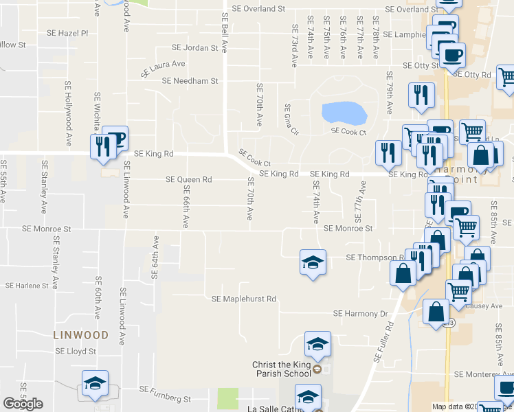 map of restaurants, bars, coffee shops, grocery stores, and more near 10686 Southeast 70th Avenue in Milwaukie