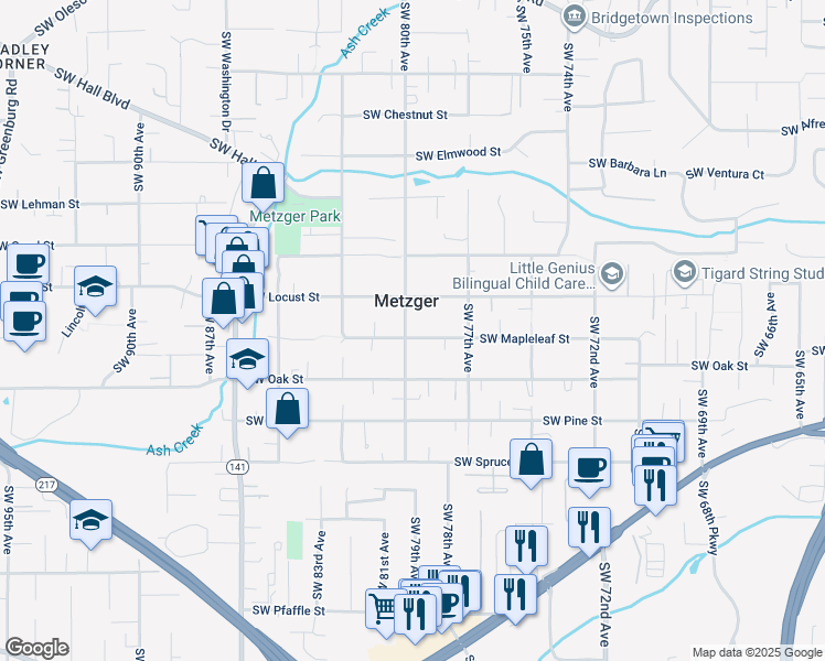 map of restaurants, bars, coffee shops, grocery stores, and more near 10270 Southwest 80th Avenue in Portland