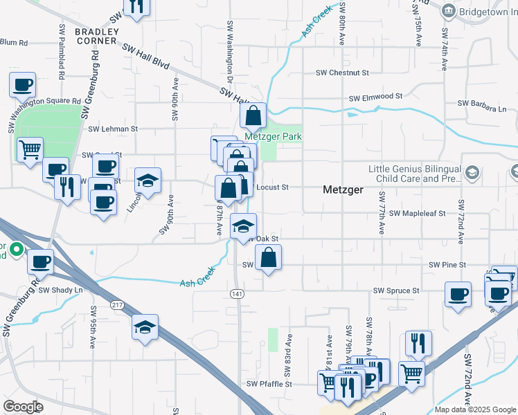map of restaurants, bars, coffee shops, grocery stores, and more near 10285 Southwest 85th Avenue in Portland