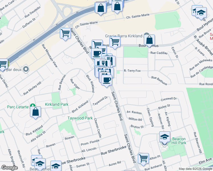 map of restaurants, bars, coffee shops, grocery stores, and more near in Beaconsfield