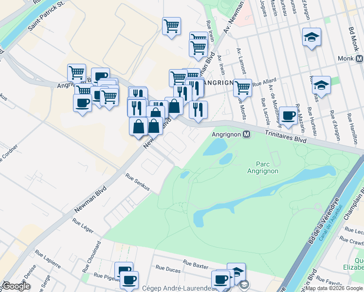 map of restaurants, bars, coffee shops, grocery stores, and more near 6779 Rue Marie Guyart in Montréal