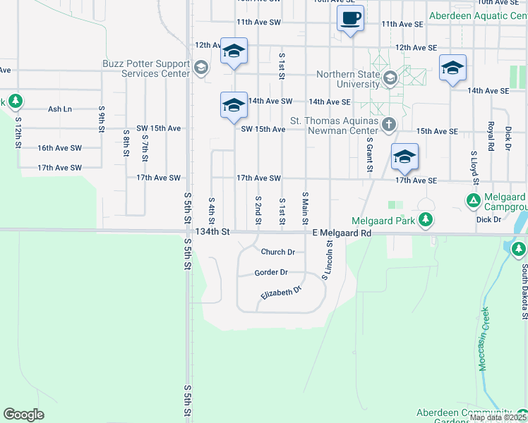 map of restaurants, bars, coffee shops, grocery stores, and more near 1700-1766 S 1st St in Aberdeen