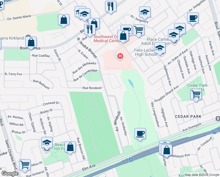 map of restaurants, bars, coffee shops, grocery stores, and more near 65 Rue de Calais in Kirkland