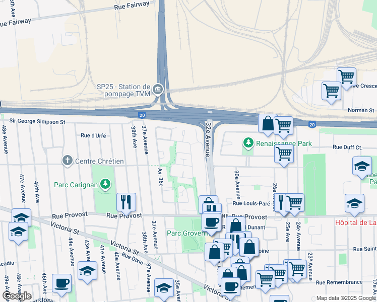 map of restaurants, bars, coffee shops, grocery stores, and more near 3350 Rue J.-A.-Descarries in Montréal