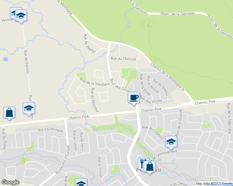 map of restaurants, bars, coffee shops, grocery stores, and more near 631 Boulevard des Grives in Gatineau