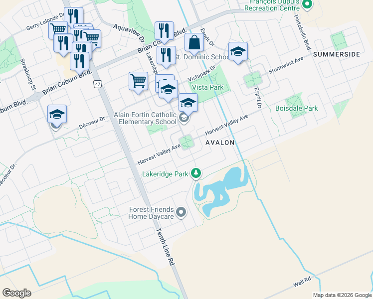 map of restaurants, bars, coffee shops, grocery stores, and more near 813 Lakeridge Drive in Ottawa