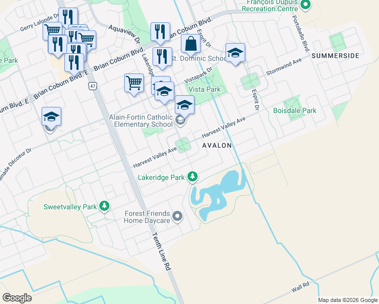 map of restaurants, bars, coffee shops, grocery stores, and more near 812 Lakeridge Drive in Ottawa