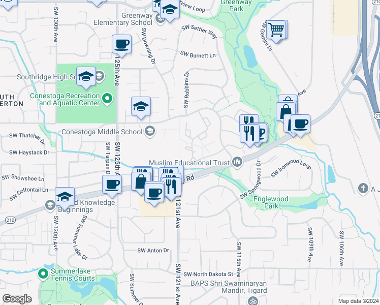 map of restaurants, bars, coffee shops, grocery stores, and more near 11765 Southwest Boones Bend Drive in Beaverton