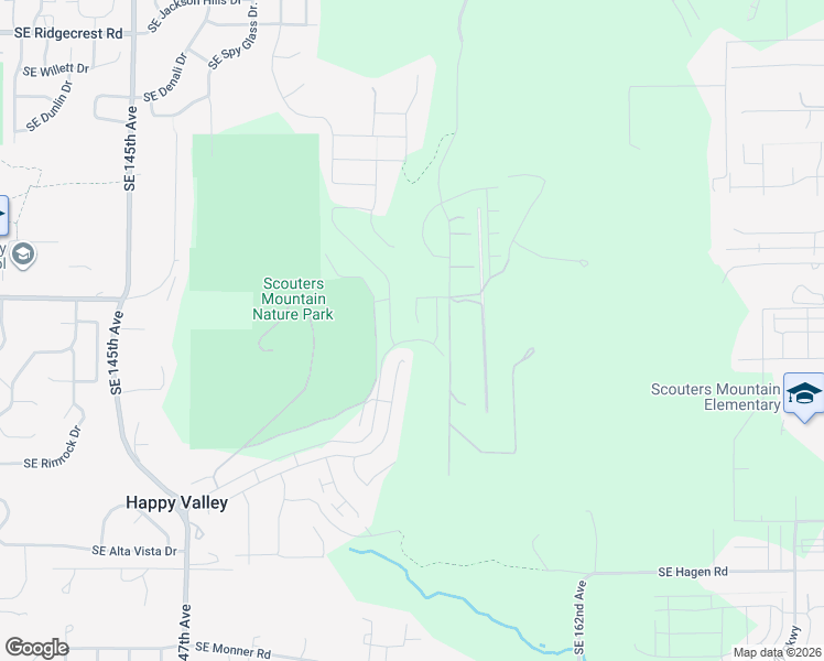 map of restaurants, bars, coffee shops, grocery stores, and more near 15501 Southeast Baden Powell Road in Happy Valley