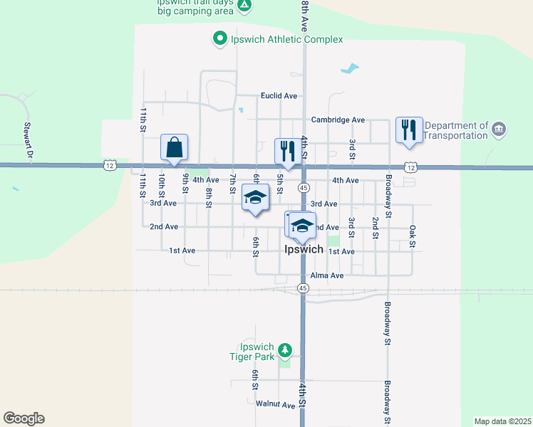 map of restaurants, bars, coffee shops, grocery stores, and more near 501 2nd Avenue in Ipswich
