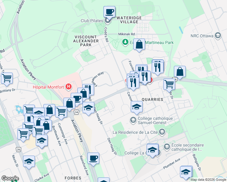 map of restaurants, bars, coffee shops, grocery stores, and more near 840 Ottawa 34 in Ottawa