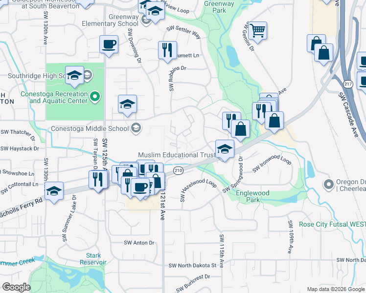 map of restaurants, bars, coffee shops, grocery stores, and more near 11765 Southwest Boones Bend Drive in Beaverton