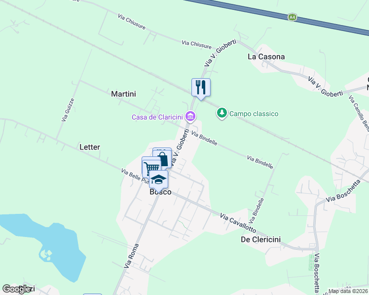 map of restaurants, bars, coffee shops, grocery stores, and more near 6F Via V. Gioberti in Bosco