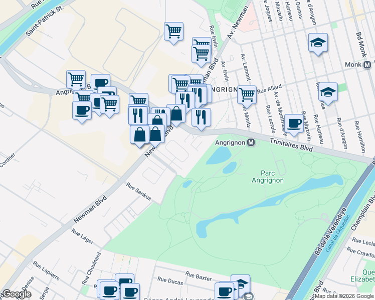 map of restaurants, bars, coffee shops, grocery stores, and more near 6792 Rue Marie Guyart in Montréal