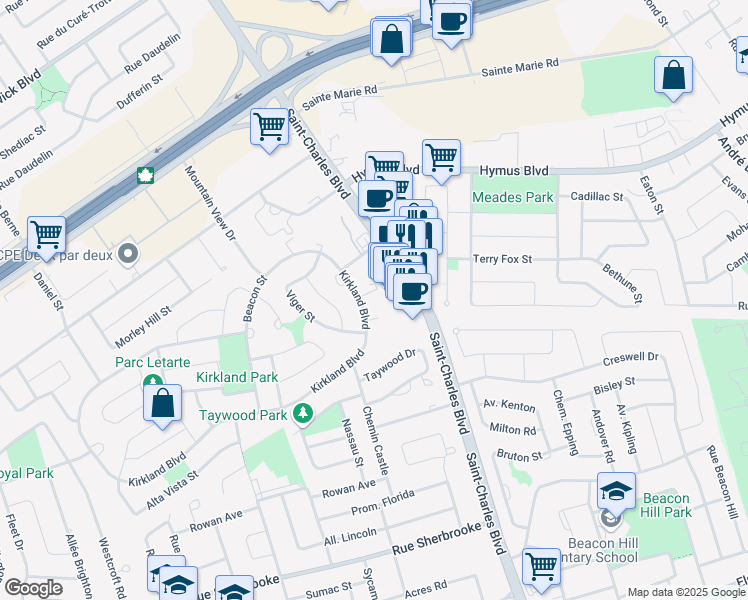 map of restaurants, bars, coffee shops, grocery stores, and more near 15 Boulevard Kirkland in Kirkland