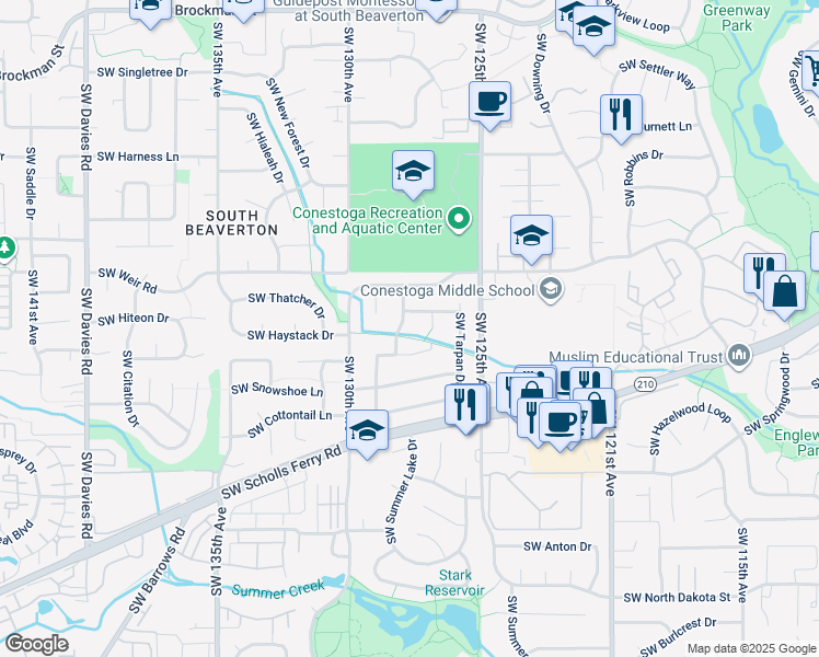 map of restaurants, bars, coffee shops, grocery stores, and more near 10230 Southwest Clydesdale Terrace in Beaverton