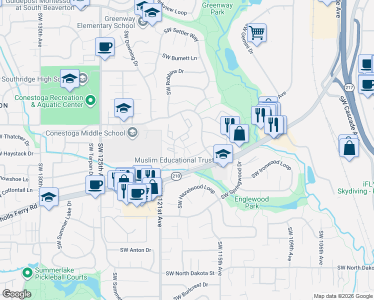 map of restaurants, bars, coffee shops, grocery stores, and more near 11774 Southwest Boones Bend Drive in Beaverton