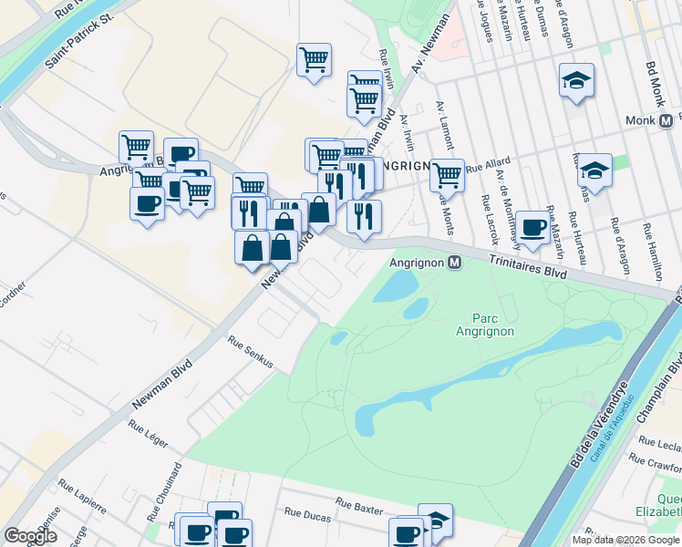 map of restaurants, bars, coffee shops, grocery stores, and more near 6792 Rue Marie Guyart in Montréal