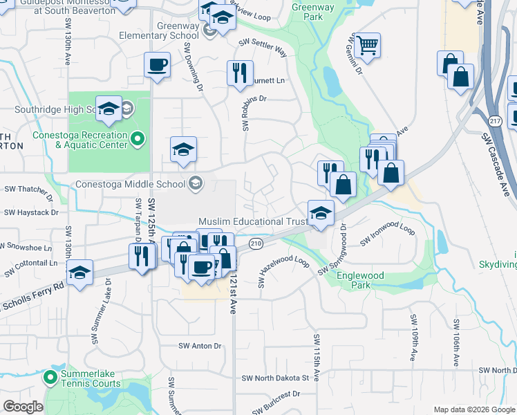 map of restaurants, bars, coffee shops, grocery stores, and more near 11765 Southwest Boones Bend Drive in Beaverton