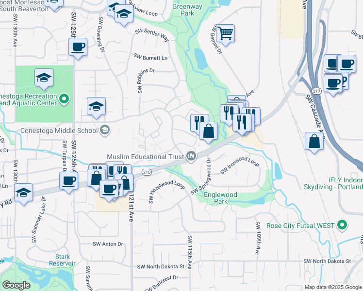 map of restaurants, bars, coffee shops, grocery stores, and more near 11640 Southwest Boones Bend Drive in Beaverton