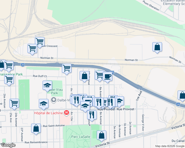 map of restaurants, bars, coffee shops, grocery stores, and more near 945 9e Avenue in Montréal