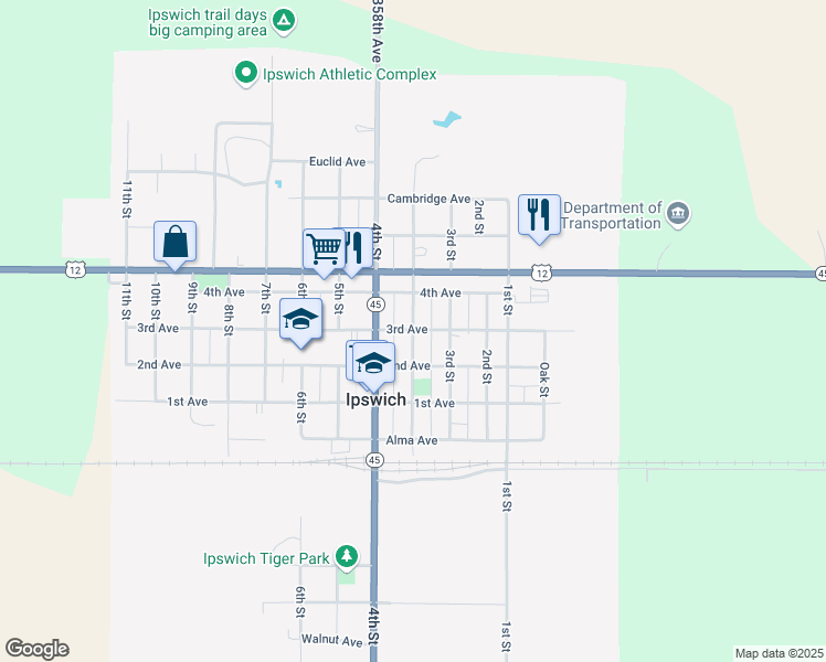 map of restaurants, bars, coffee shops, grocery stores, and more near Main Street in Ipswich