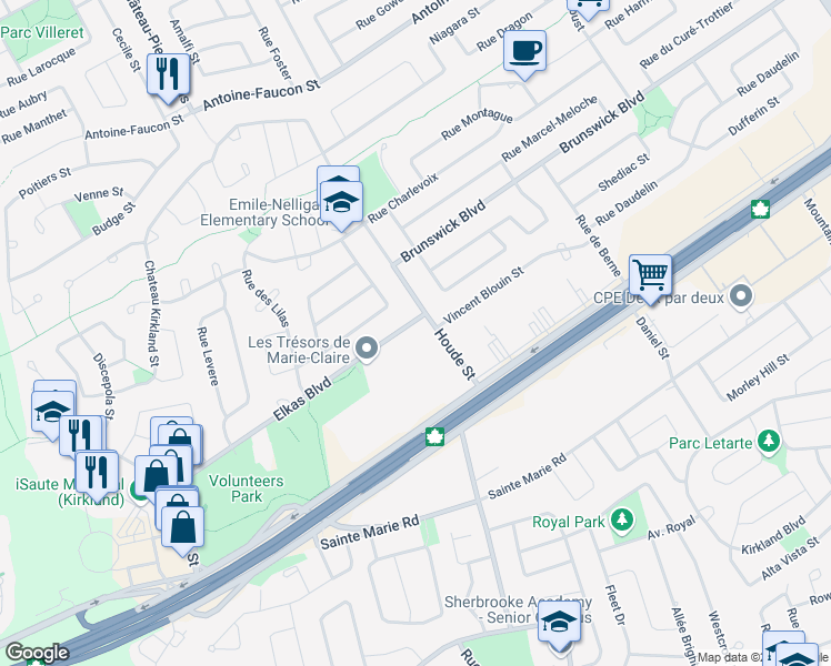 map of restaurants, bars, coffee shops, grocery stores, and more near 18104 Boulevard Elkas in Kirkland