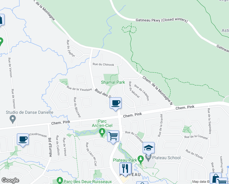 map of restaurants, bars, coffee shops, grocery stores, and more near 19 Impasse Du Pampéro in Gatineau