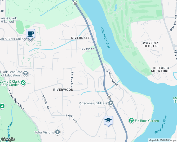 map of restaurants, bars, coffee shops, grocery stores, and more near 1911 Southwest Palatine Hill Road in Portland