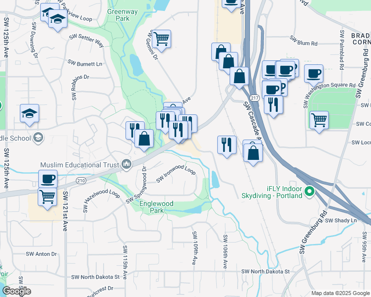 map of restaurants, bars, coffee shops, grocery stores, and more near in Beaverton