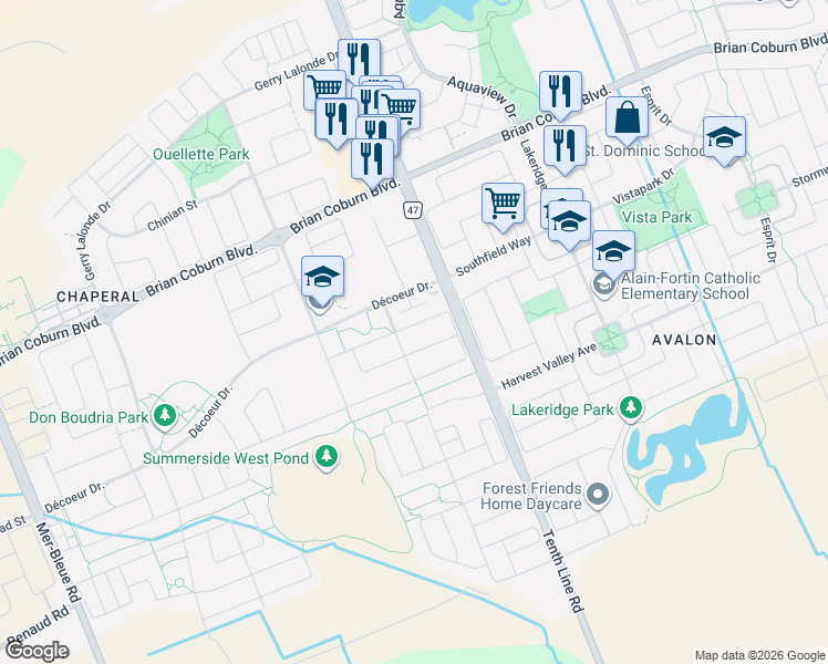 map of restaurants, bars, coffee shops, grocery stores, and more near 256 Hepatica Way in Ottawa