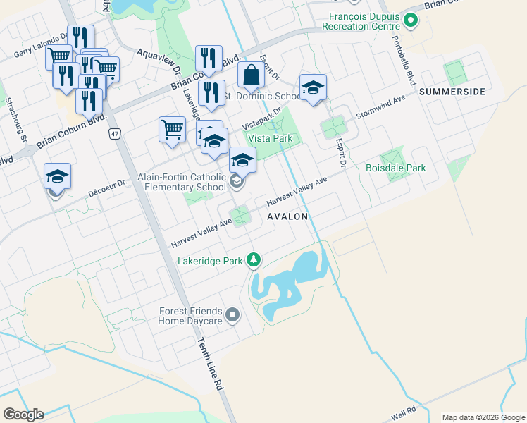 map of restaurants, bars, coffee shops, grocery stores, and more near 265 Wildcliff Way in Ottawa